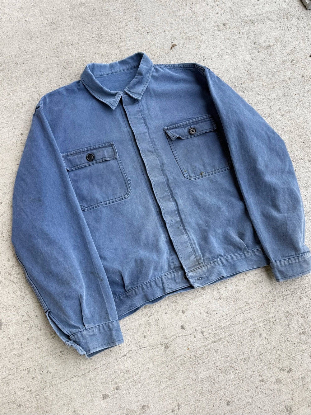Vintage 70s 80s Faded Cyclist Style Cropped Euro Cotton Twill Chore Jacket